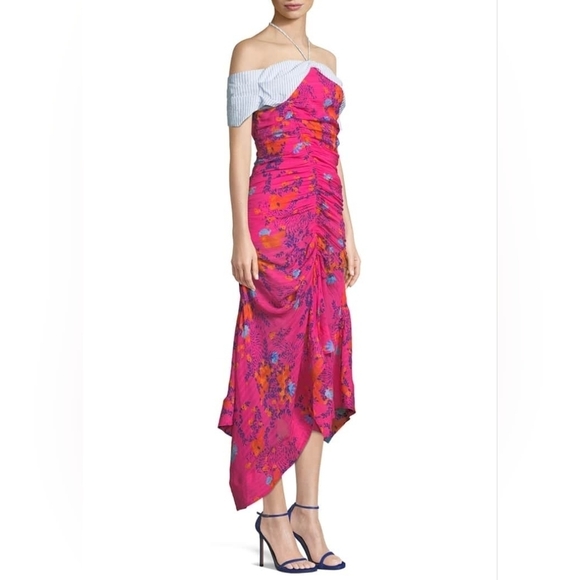 Tanya Taylor NWT Virgina Ruched Silk Off-the-Shoulder Dress Size 2 - Picture 1 of 11
